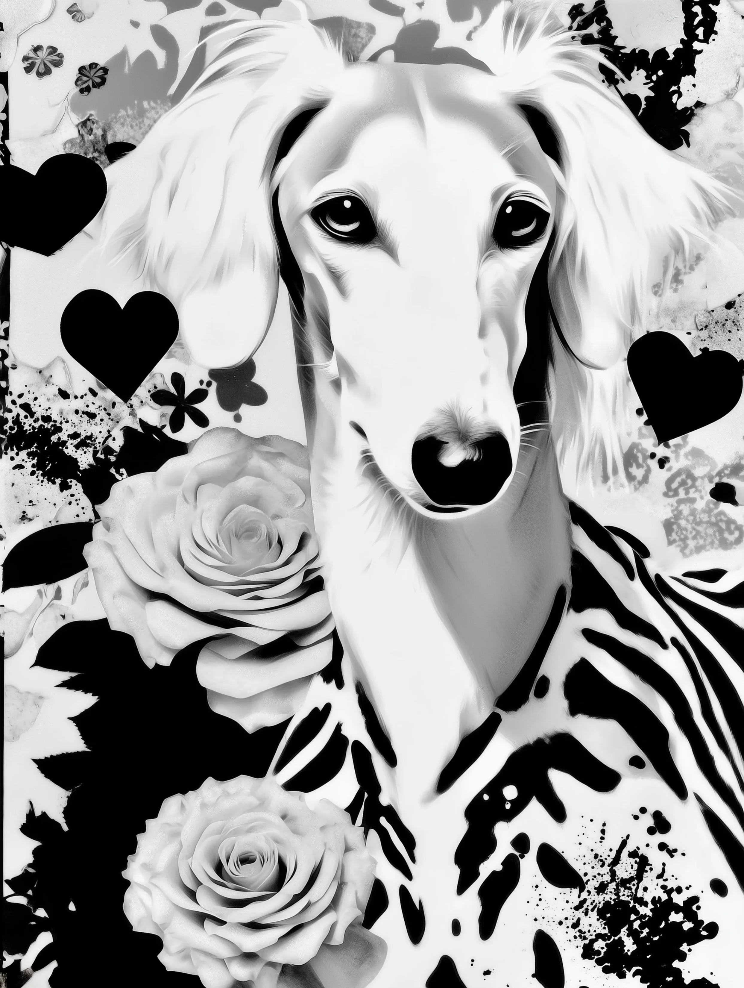 Free printable dog coloring page for adults featuring greyhound with flowers